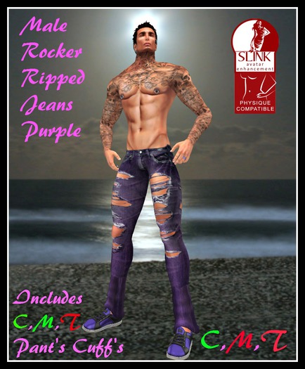 (LL) Male Rocker Ripped Jeans Purple (Slink)