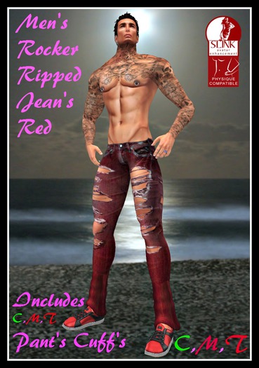 (LL) Men's Rocker Ripped Jeans Red (Slink)