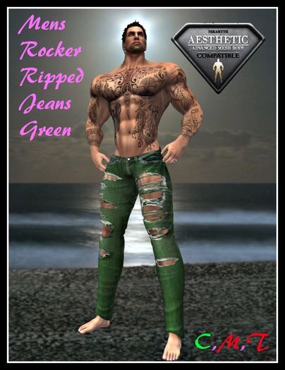 (LL) Mens Rocker Ripped Jeans Green (AESTHETIC)