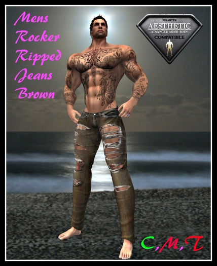 (LL) Men's Rocker Ripped Jeans Brown (AESTHETIC)
