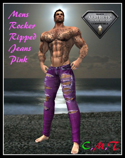 (LL) Mens Rocker Ripped Jeans Pink (AESTHETIC)