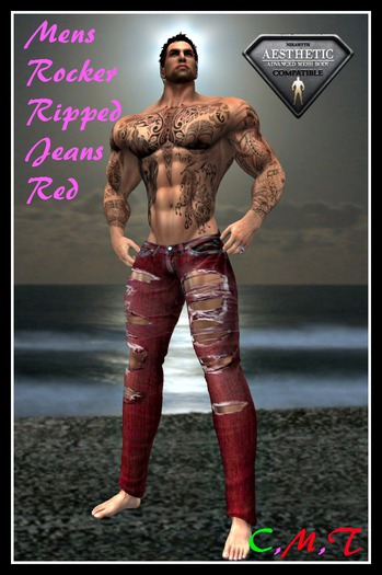 (LL) Mens Rocker Ripped Jeans Red (AESTHETIC)