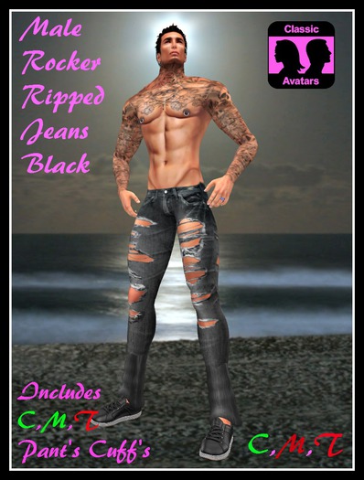 (LL) Men's Rocker Ripped Jeans Black