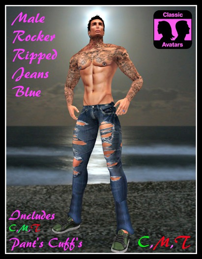 (LL) Men's Rocker Ripped Jeans Blue