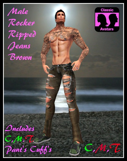 (LL) Mens Rocker Ripped Jeans Brown