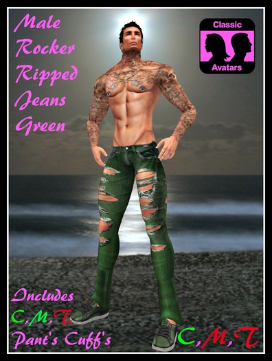 (LL) Men's Rocker Ripped Jeans Green