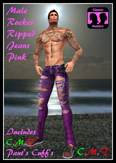 (LL) Mens Rocker Ripped Jeans Pink