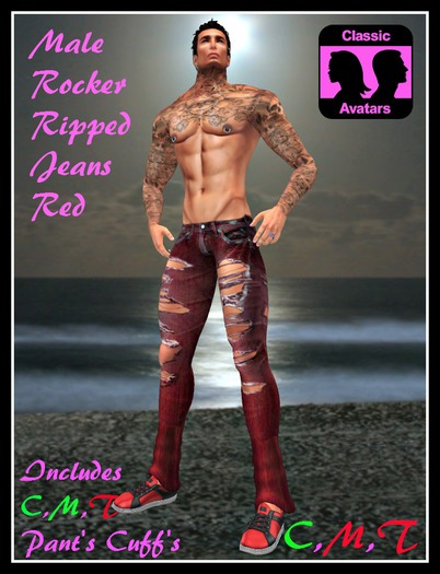 (LL) Mens Rocker Ripped Jeans Red