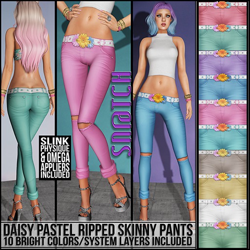 :::Sn@tch Daisy Ripped Pastel Jeans (All Colors):::