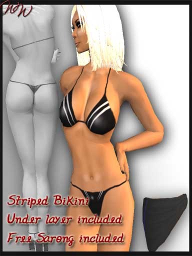 WW - Black Striped Bikini - White