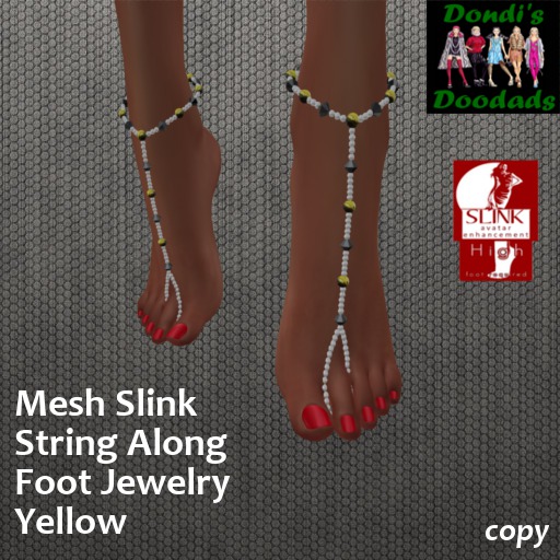 Dondi's Doodads Mesh Slink String Along Foot Jewelry Yellow