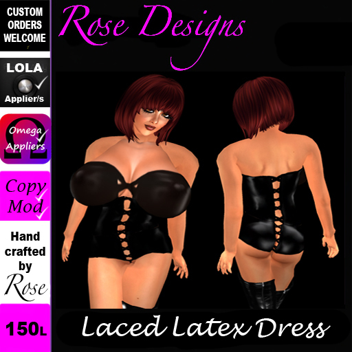 LACED LATEX BLACK DRESS- ROSE DESIGNS