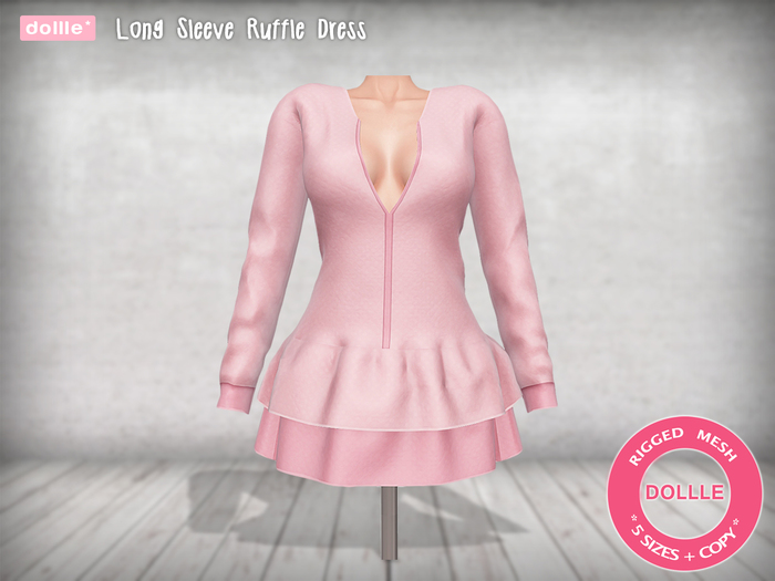 {dollle*} Long Sleeve Ruffle Dress - Pink
