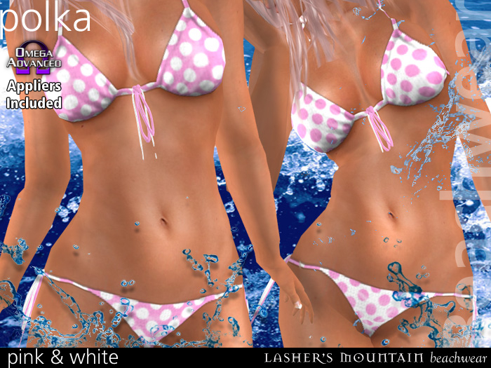 polka - rose et blanc - triangle supérieur micro bikini maillots de bain ensemble avec Omega Applicateurs