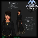 [FPI] Dyota Black ~ Complete Outfit with Rigged Mesh Medieval Dress, Shoes, Necklace & Earrings