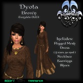 [FPI] Dyota Brown ~ Complete Outfit with Rigged Mesh Medieval Dress, Shoes, Necklace & Earrings