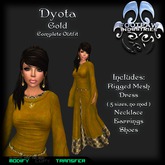 [FPI] Dyota Gold ~ Complete Outfit with Rigged Mesh Medieval Dress, Shoes, Necklace & Earrings
