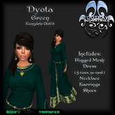 [FPI] Dyota Green ~ Complete Outfit with Rigged Mesh Medieval Dress, Shoes, Necklace & Earrings