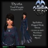 [FPI] Dyota Teal Purple ~ Complete Outfit with Rigged Mesh Medieval Dress, Shoes, Necklace & Earrings