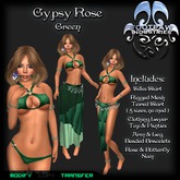 [FPI] Gypsy Rose Green ~ Versatile Outfit with Rigged Mesh skirt, silks, Rose with Butterfly, jewelry
