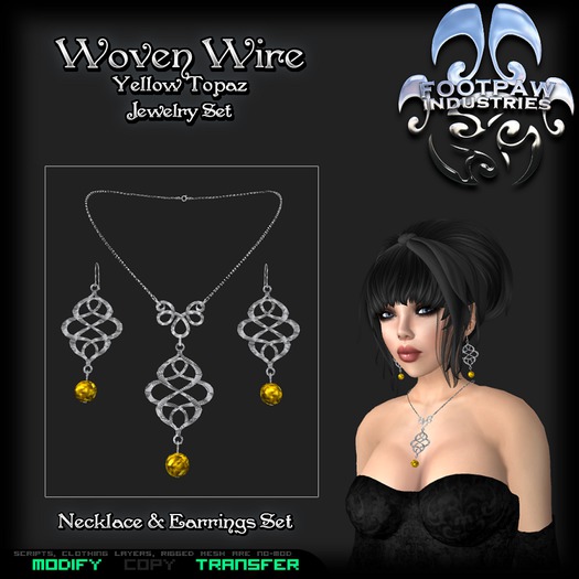 [FPI] Woven Wire Yellow Topaz  - Necklace & Earrings Jewelry Set