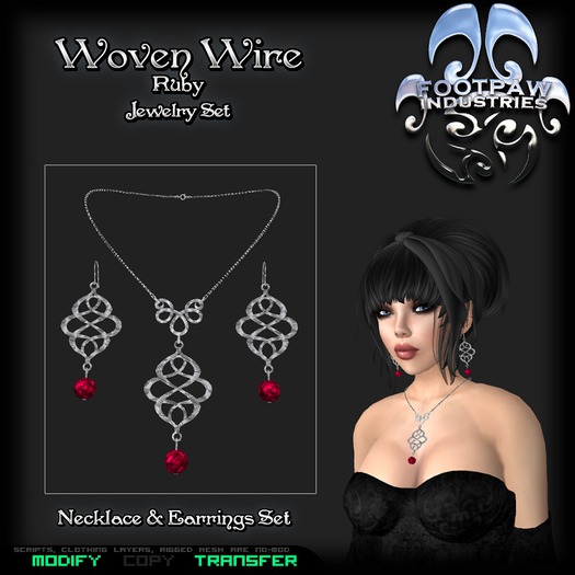 [FPI] Woven Wire Ruby  - Necklace & Earrings Jewelry Set