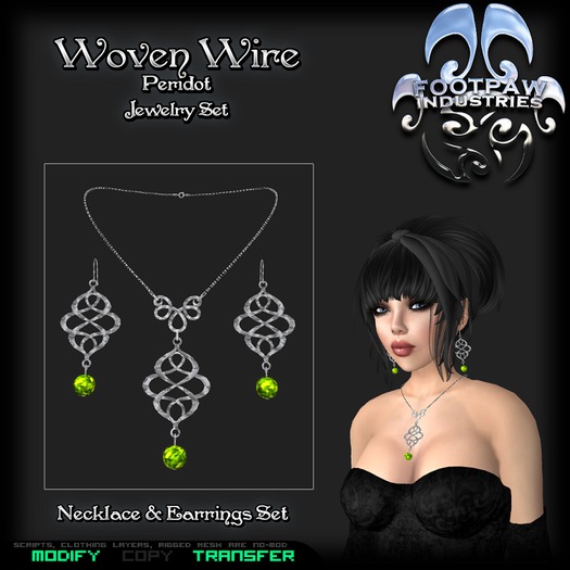 [FPI] Woven Wire Peridot  - Necklace & Earrings Jewelry Set
