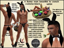 A bunny man beautiful to crunch mesh rigged costume black , 5 standard sizes , 2 sizes hair and easter basket with eggs