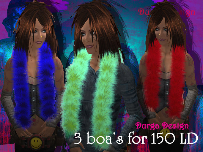 3 boa's red, green and blue