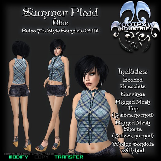 [FPI] Summer Plaid Blue - Complete Shorts Outfit with Jewelry & Shoes