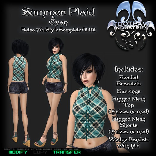 [FPI] Summer Plaid Cyan - Complete Shorts Outfit with Jewelry & Shoes