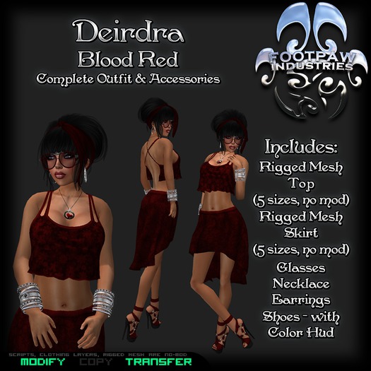 [FPI] Deirdra Blood Red - Complete Skirt Outfit with Jewelry, shoes and Glasses