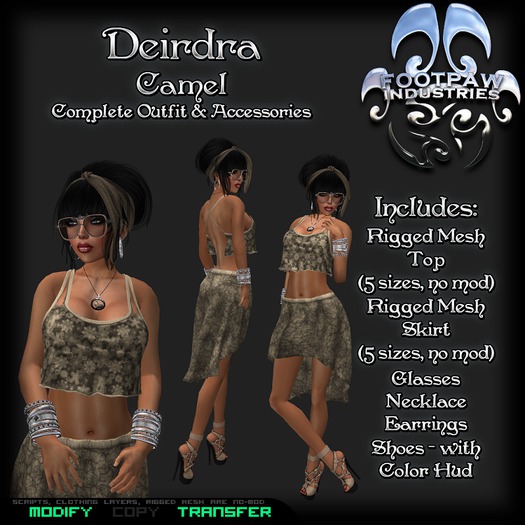 [FPI] Deirdra Camel - Complete Skirt Outfit with Jewelry, shoes and Glasses