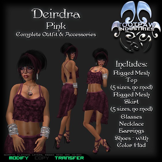 [FPI] Deirdra Pink - Complete Skirt Outfit with Jewelry, shoes and Glasses
