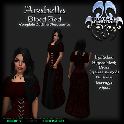 [FPI] Arabella Blood Red - Complete Medieval Outfit with Jewelry & Shoes