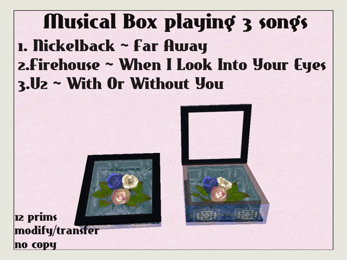 Musical Box playing 3 romantic songs