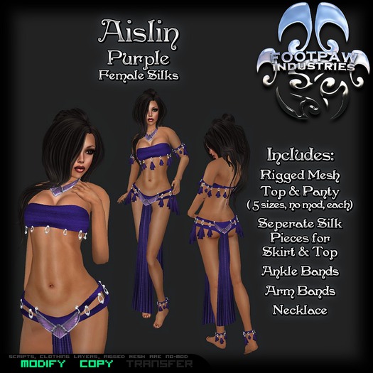 [FPI] Aislin Purple - Lovely Silks Outfit with separate silk pieces, Arm & Ankle Bands and Necklace