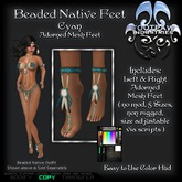 [FPI] Beaded Native Feet Cyan - Lovely Mesh Feet Adorned with beads & Feathers in a Native Design