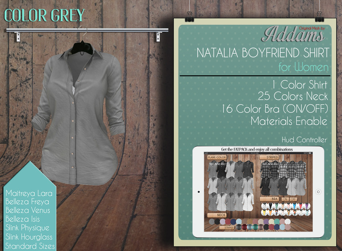 Addams - Natalia Mesh Shirt & Bra - Maitreya, Belleza, Slink - Grey