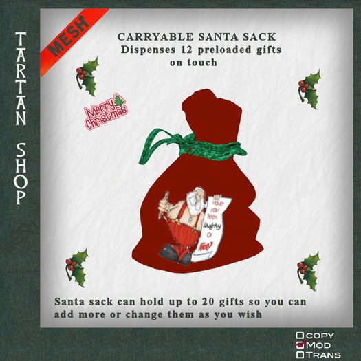 CARRYABLE SANTA SACK  12 GIFTS CONTAINER