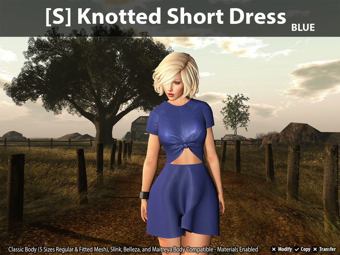 [S] Knotted Short Dress - Blue