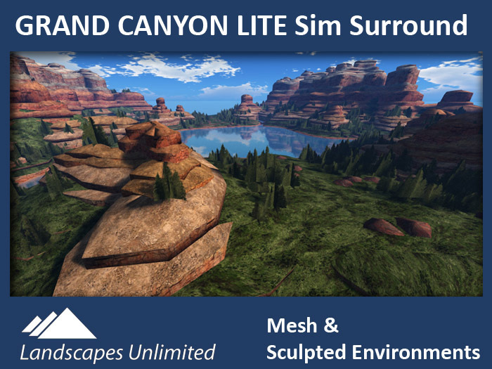 Sim Surround Landscape GRAND CANYON LITE (Full sim surround, Off-sim cliffs, mountains, rocks, fir & pine trees)