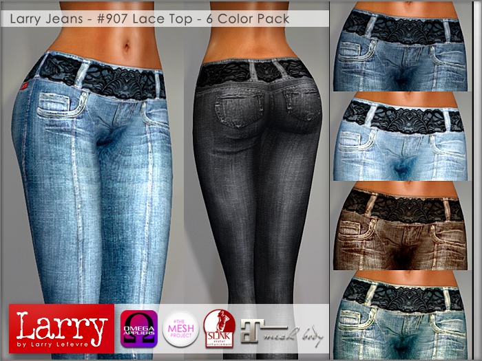 LARRY JEANS - 907 High Waist Lace Trim (6 Color Pack)