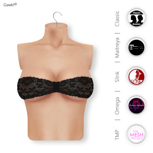 Gawk! Black Lace Bandeau Top | BoM & Appliers for Maitreya, Slink Physique, TMP & Omega System