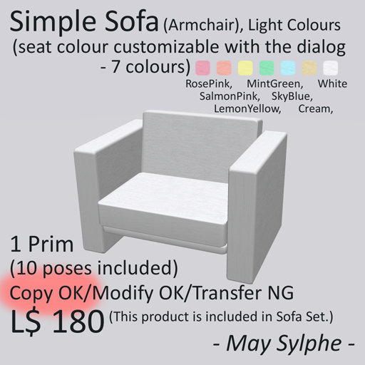 - May Sylphe - Simple Sofa(Armchair), Light Colours