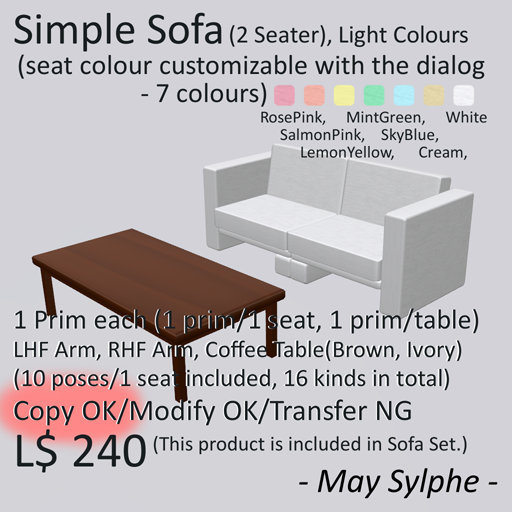 - May Sylphe - Simple Sofa(2Seater), Light Colours