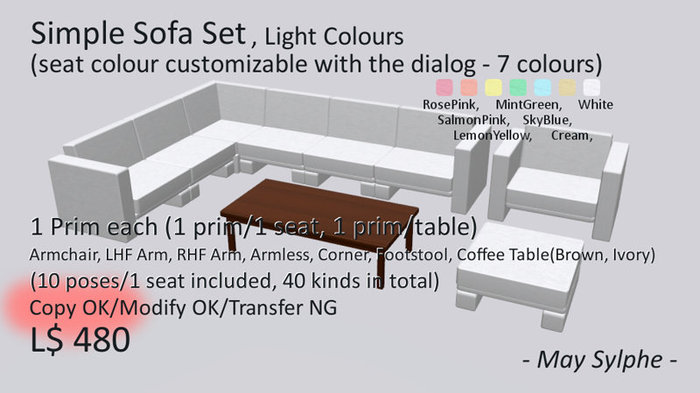 - May Sylphe - Simple Sofa Set, Light Colours