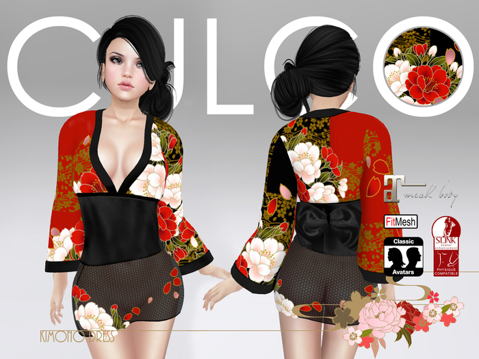 -Culco- Embroidered mesh kimono dress - Rouge Begonia