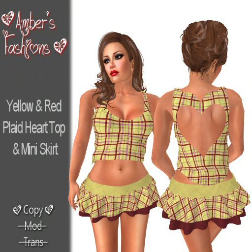 <3 A's Fashions <3 Yellow & Red Plaid Hearts Top & Mini Skirt