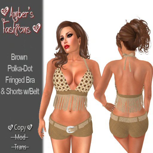 DEMO A's Fashions Brown Polka-Dot Fringed Bra & Shorts